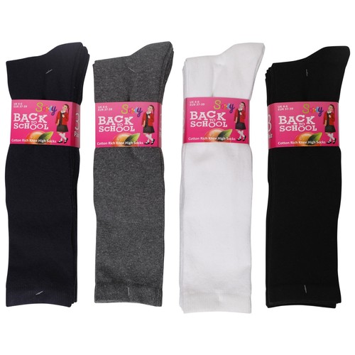 Soxy® 6 Pairs Girls Cotton Rich Plain Knee High School Socks Children's Kids - Picture 2 of 8