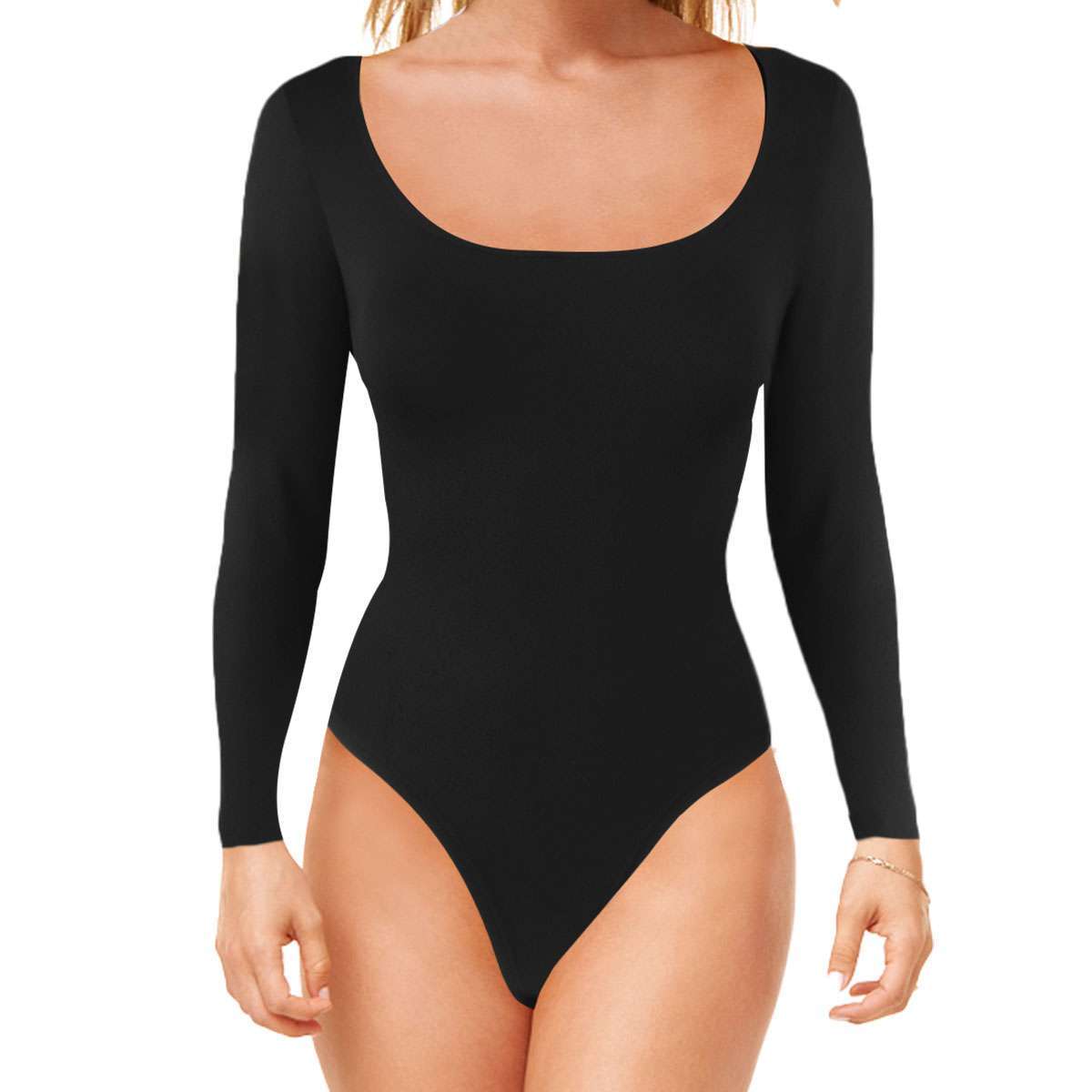 Women's Square Collar Long Sleeve Slim Bodysuit Leotards