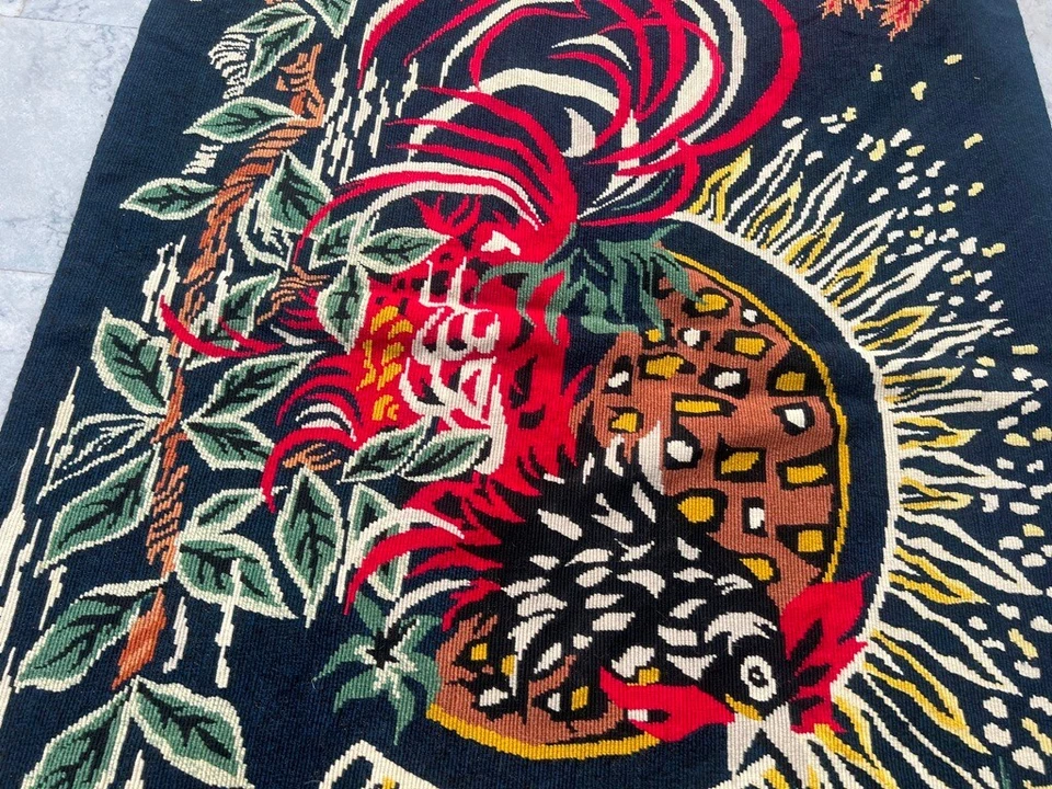 Vintage Aubusson Tapestry Rug, Needle Point Peacock Rug, 3x5 ft Free Ship - Image 3 of 4