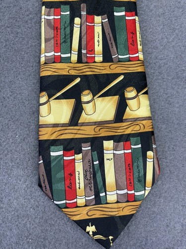 Steve Harris Judge's Gavel (Hammer) Law Books Black & Brown Tie - Picture 2 of 5