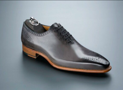 Herren Handgefertigt Schuhe Oxford-Schuhe Brogue Grau Leder Schnürung Formell Elegant Leger Stiefel