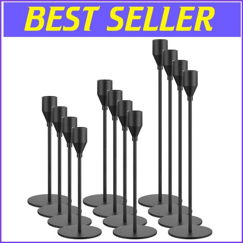 3 Heights Black Candle Holders Set - Ideal for Dining, Weddings & Parties