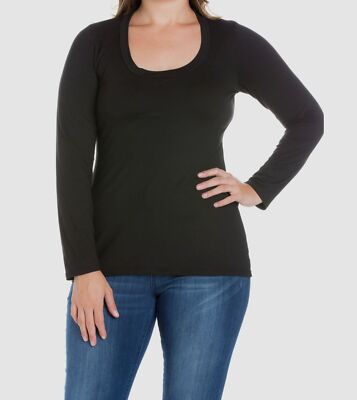 24Seven Comfort Apparel Women's Black Long Sleeves T-Shirt Top Plus Size 3X