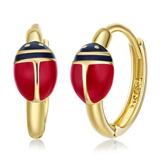 Wellingsale 14k Yellow Gold Ladybug Huggies Earrings (10 x 10 mm)