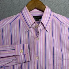 Ermenegildo Zegna Shirt men's medium Pink Colorful Striped Button Up Pocket