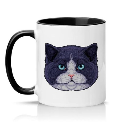 Blauäugige graue Katze Unisex 11 Unzen Keramiktasse Katzenliebhaber Haustierbesitzer Geschenk