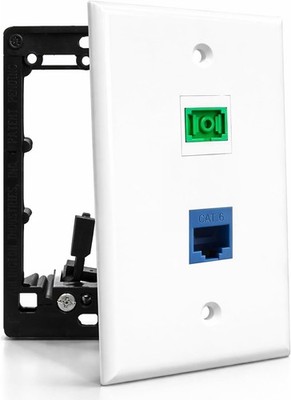 Fiber Optic Wall Plate SC/APC Simplex Cat6 Ethernet Port Mounting Bracket
