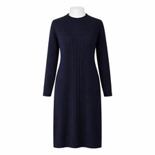 Size 12 Olsen Europe Women Navy Cable Knit Sweater Dress Midi Minimalist