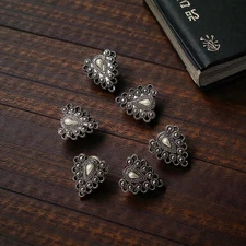 Vintage 3cm Faux Pearl Teardrop Ornate Silver-Toned Button Covers, Set of 6