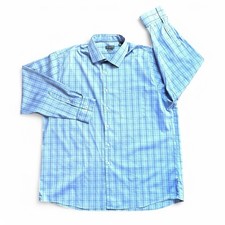Van Heusen Flex Button Down Shirt Reg Fit Lt Blue Plaid Sz 17.5 - 32/33 Slv
