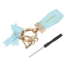 Car Key Chain Ring Clip 5.12" Leather Keychain Key Fob with D Ring, Blue Gold