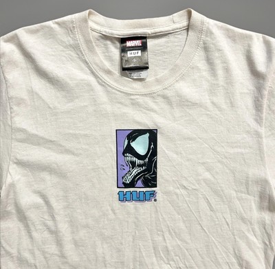 HUF Marvel Venom Symbiote T-Shirt - Mens Small - Cream Spider-Man Skate Comic