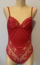 VTG Dolores for Poirette Red Lace Teddy Bodysuit Sheer Lingerie Union USA 32 SM