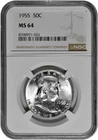 1955 50C Silver Franklin Half Dollar NGC MS 64 White Coin with New Holder