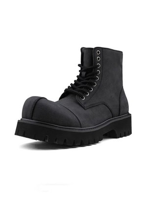 American Locomotive Tooling Mens Thick-soled Boots Big-headed Zipper Shoes Black