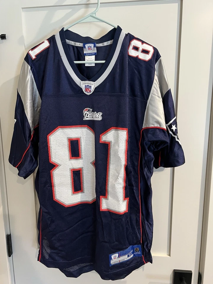 Camiseta de los New England Patriots para hombre mediana #81 Randy Moss Reebok azul vintage NFL Foto 2 de 3