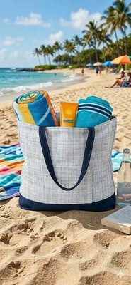 HUGE XXL Handmade Tote Bag Beach Grocery Market Laundry XL Jumbo Utility Blue