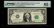 Low Serial Number 93 Fancy Serial Number One Dollar Bill PMG D00000093B
