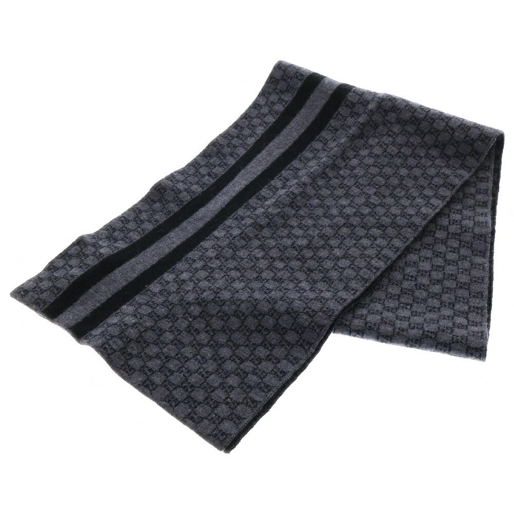 Gucci Gg Logo Écharpe Rayée Laine Étole Gris/Noir 438253 3G206 Occasion État B 
