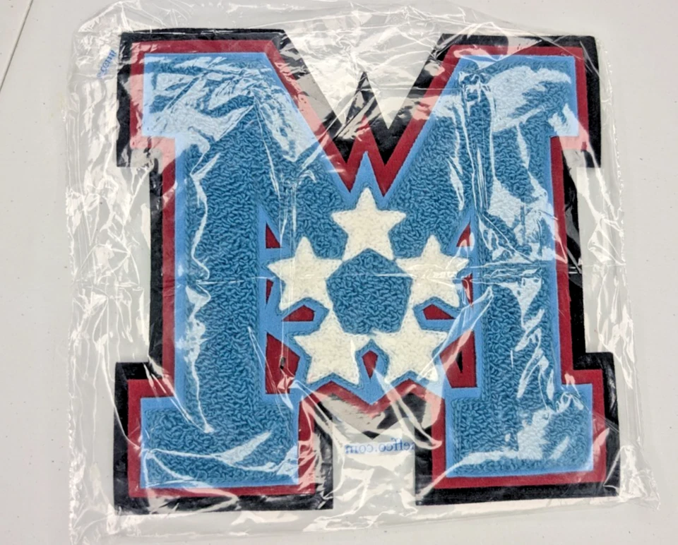 Neff Blue Block Letter “M” Patch Chenille Varsity Initial 7x7 High School Jacket - Image 3 of 4