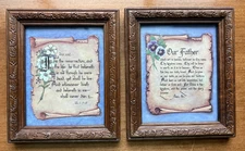 Vintage Ornate Carved Mini Wood Bible Quote Blue Tan Wall Decor Pictures - Jesus