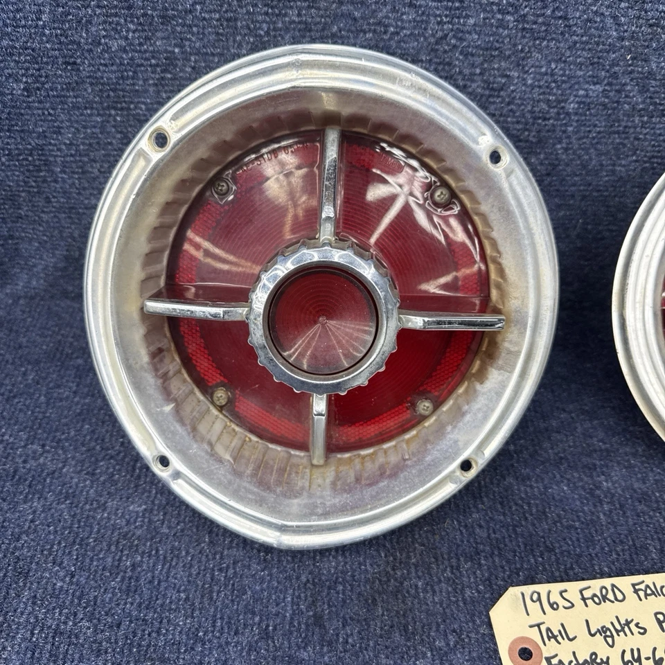 1964-1965 Ford Falcon Tail Light Housings w Reverse Light Lenses Original Pair - image 2 of 4