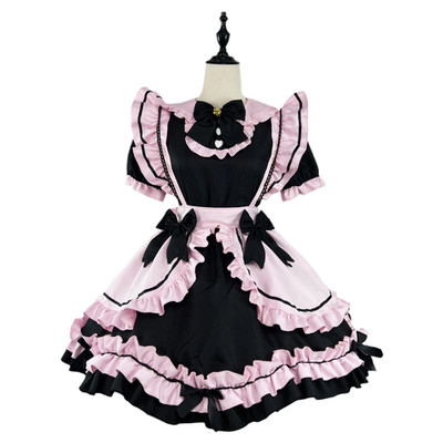 Japanisches Lolita Dienstmädchen Kostüm Cos süßes Mädchen schwarz pink süße Katze Schleife UK