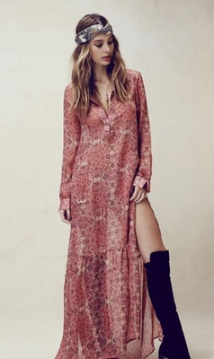 #ad For Love amp; Lemons Geneva Chiffon Maxi Dress in Pink Sienna Print Size M $80.00
