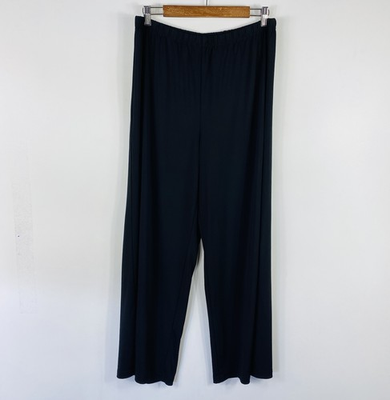 #ad Bob Mackie Pants Large Petite Black Wide Leg Pull On Knit A13112 $25.99