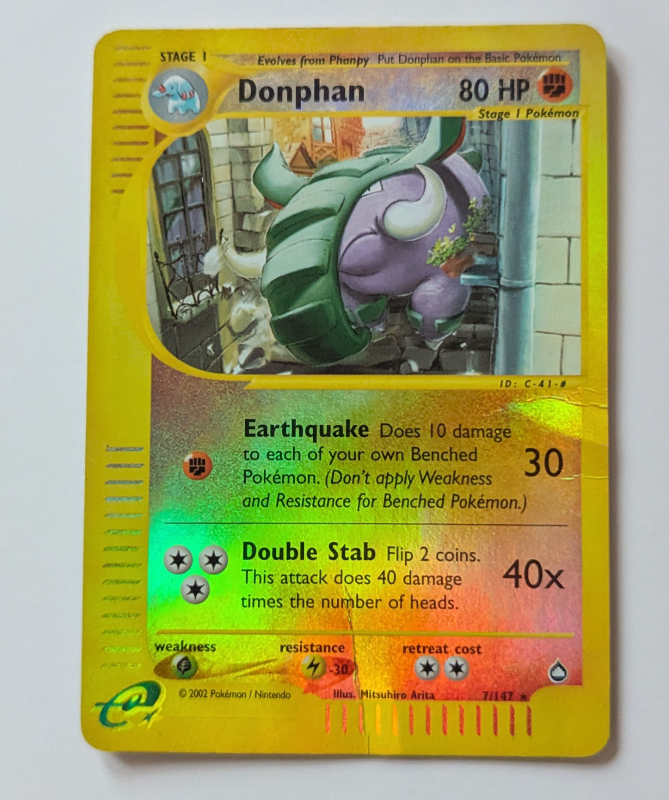 Donphan 007/147 Aquapolis Reverse Holo Vintage Rare HP/DMG