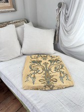 Mid 1900  s 26x22 Vintage French Pillow Cover Cotton Heavy Weight Woven Blue Gol