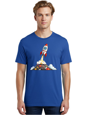 Rocket-Taking-Off-From-Volcano Mens Graphic Tee, 100% Cotton, Casual Summer Wear