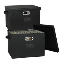 12-Inch Vinyl Record Storage Boxes with Lids and 12 inch-2 Pack, Black