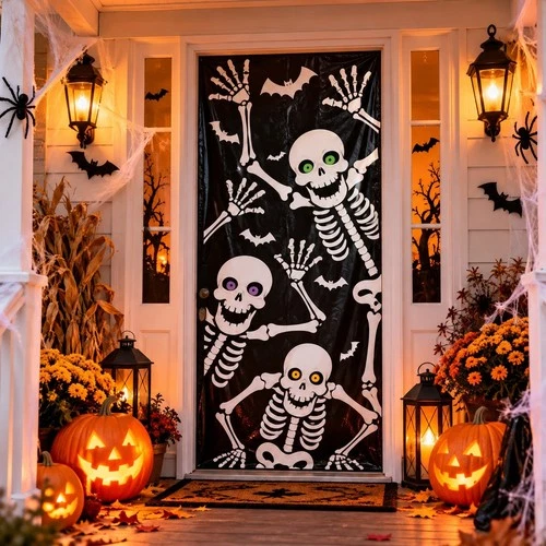Halloween Skeleton Door Cover 182cm Skull Horror Party Decoration Backdrop Scene