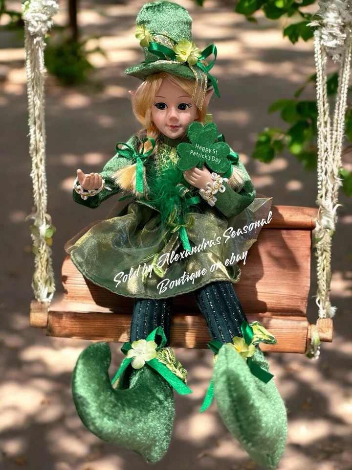 "Cuidador de estante de hadas elfos del día de San Patricio 15"" posable sobremesa decoración Pixie" Foto 2 de 4