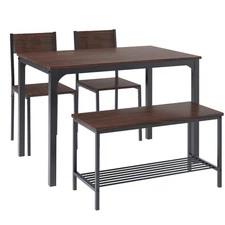 4-Piece Dining Table Set for 4 - Space-Saving Kitchen Set with Bench and Chai...