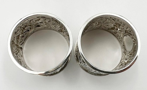 FINE PAIR VICTORIAN EMBOSSED CHERUB NAPKIN RINGS Birmingham 1898 B&S - Picture 9 of 12