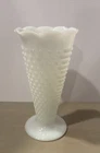 Fenton Hobnail Milk Glass Vase Scalloped Edge Vintage Decor