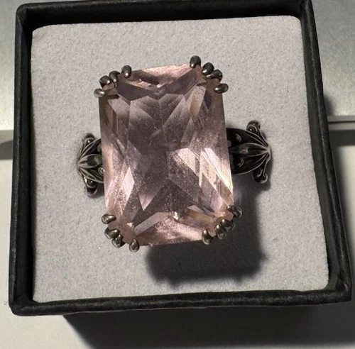 Vintage Sterling, Silver Ring, Pink Stone Size 11