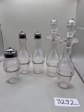 Antique Original Replacement 7” Castor Cruet Bottles & 2 Oil Containers See Desc