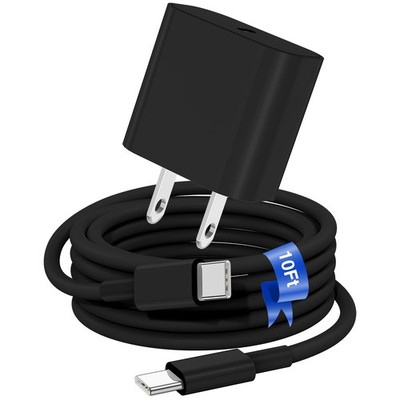 iPhone 17 16 15 Fast Charger Block and 10ft Type C to C Cable 10 Feet, Black