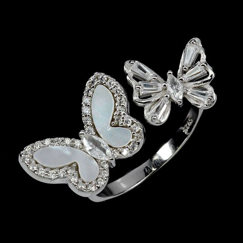 925 Sterling Silver Ring Mother Of Pearl Natural Butterfly Jewelry Size 8