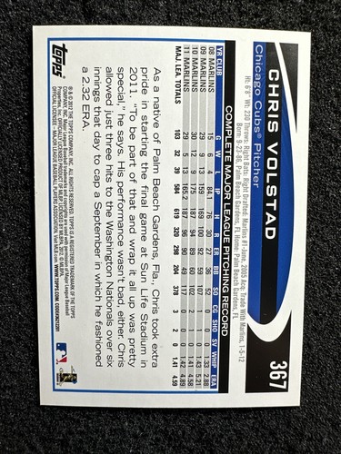 CHRIS VOLSTAD #367 2012 Topps Baseball QTY Chicago Cubs - Picture 2 of 3