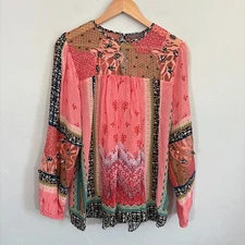 Anthropologie Bhanuni by Jyloi Tunic Top Women Size Small Pink Embroidered