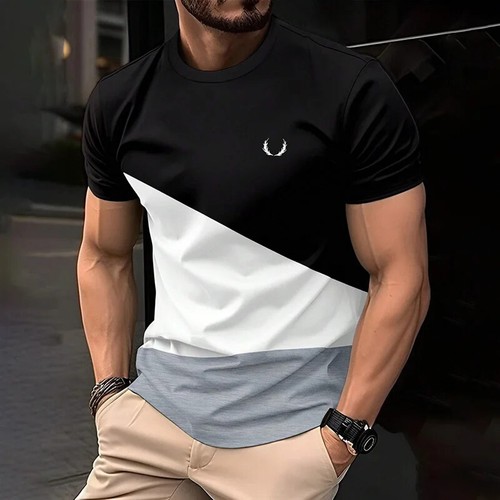 Einfache Kontrastfarben T-Shirts für Herren Mode Sommer Kurzarm 3D - Bild 14 von 35