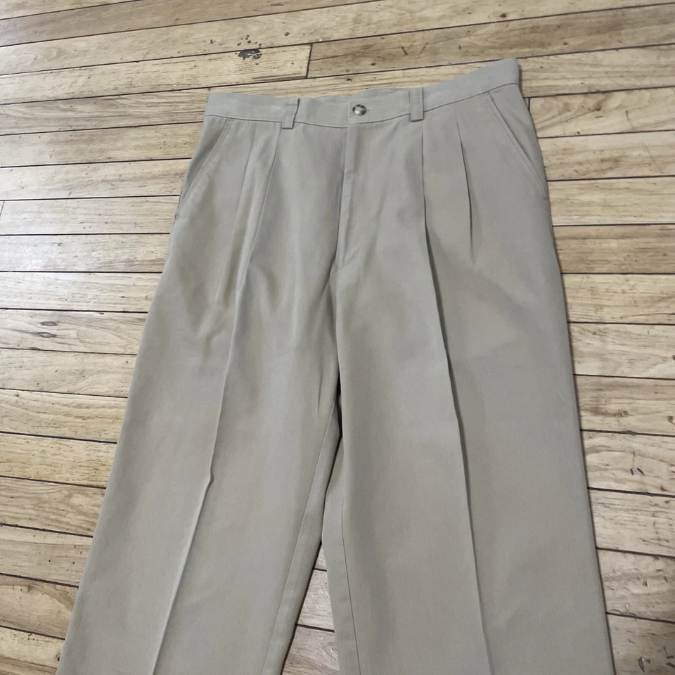 Arrow Sport Vtg Pleated Pants Men 34x30 Tan Retro Trousers 2 Pleat Cotton Chino - Image 3 of 4