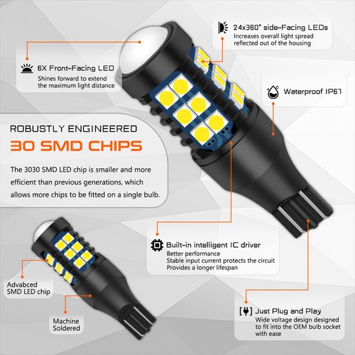 2 Piezas T15 921 Super Brillante HID Blanco LED Respaldo Bombillas de Luz Inversa para Infiniti - Imagen 3 de 11