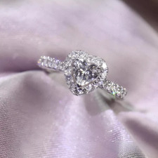 1.46 TCW Heart Cut Moissanite Halo Engagement Ring 14k White Gold Plated