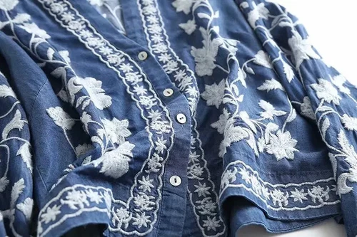 Embroidered Denim Long Sleeves Shirt Top Jacket! - Picture 6 of 12