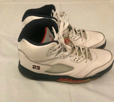 red and blue jordan 5